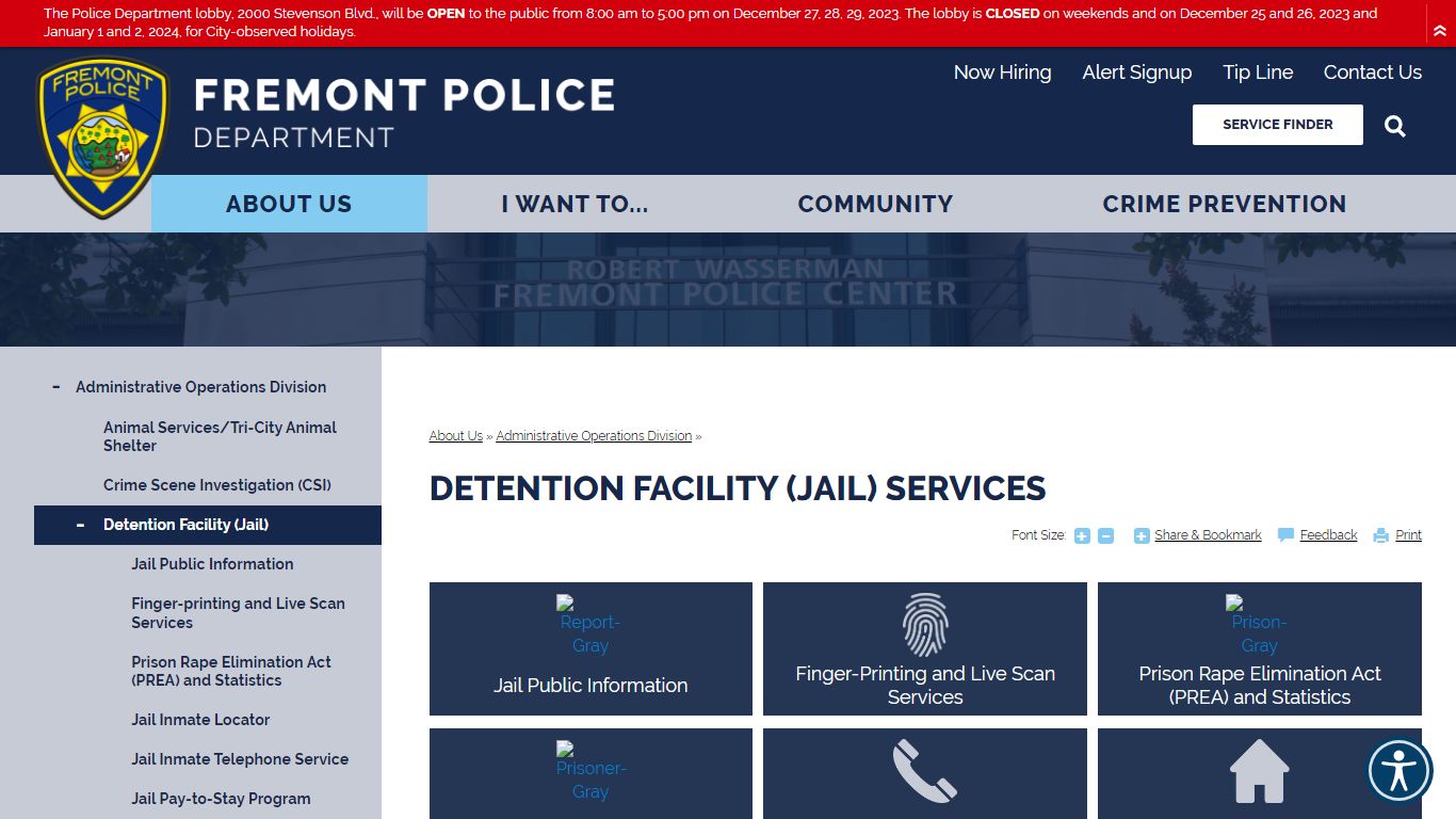 Detention Facility (Jail) Services - Fremont Police